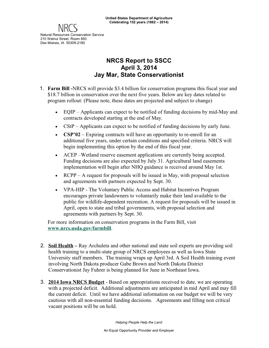 NRCS Report to SSCC