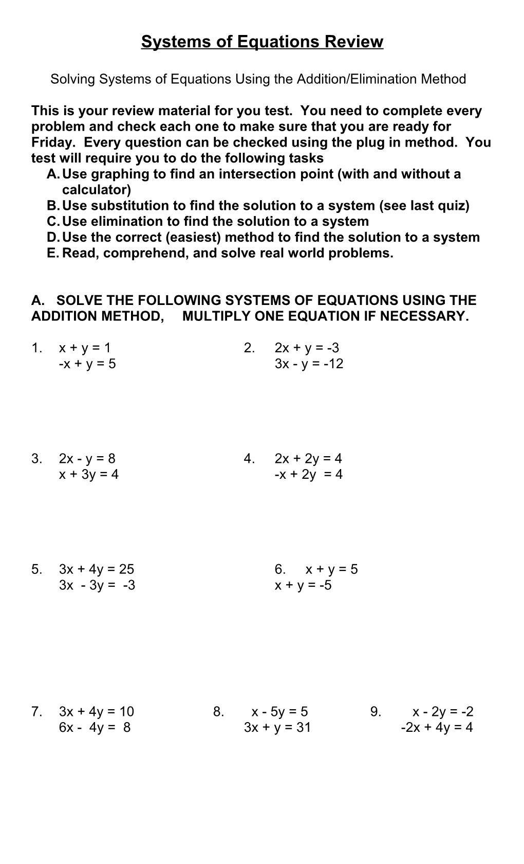 MAT1033 - Solving Systems of Equations Using the Addition/Elimination Method