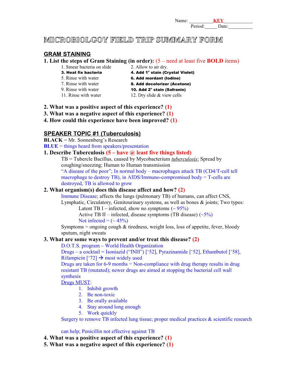 Microbiolgoy Field Trip Summary Form