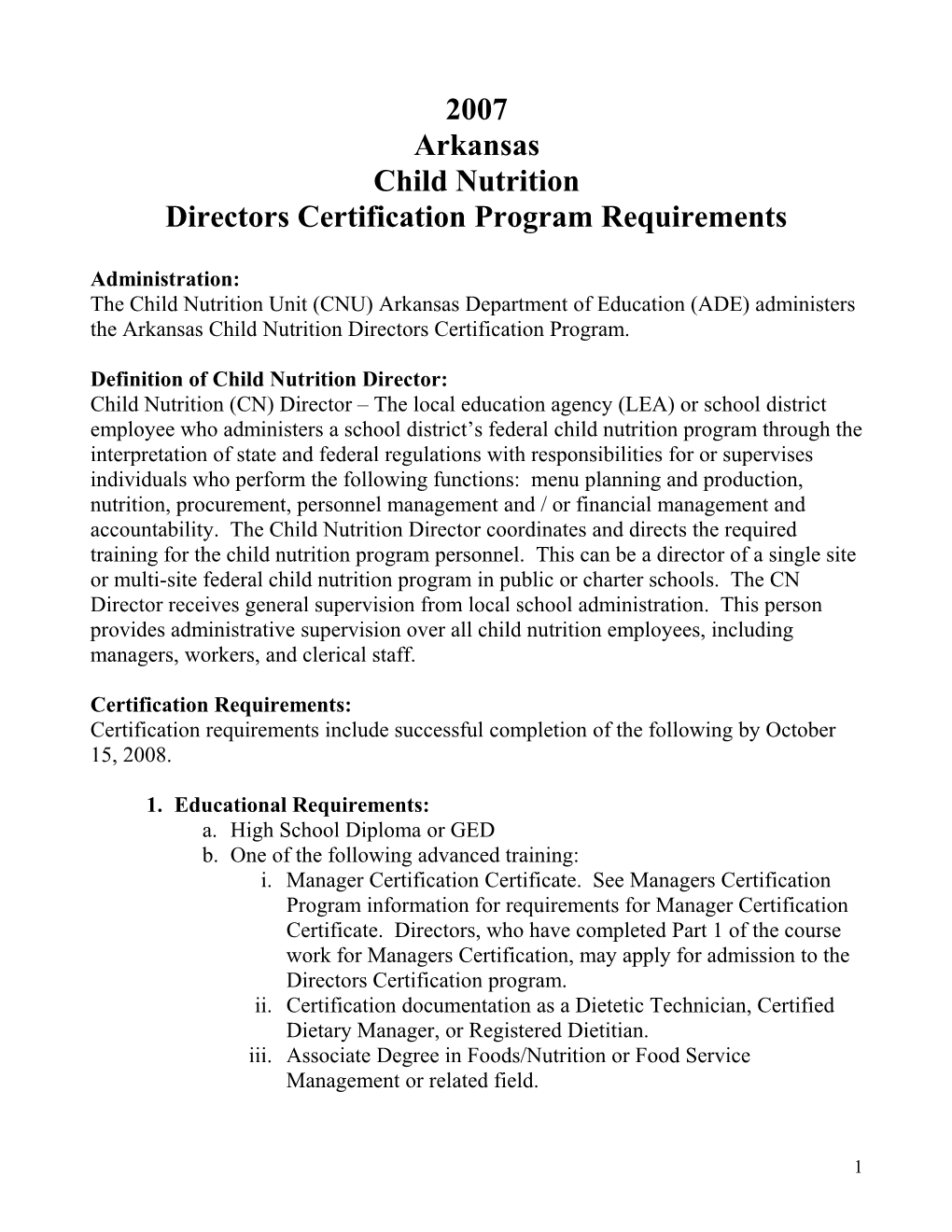 Directors Certification Program Requirements