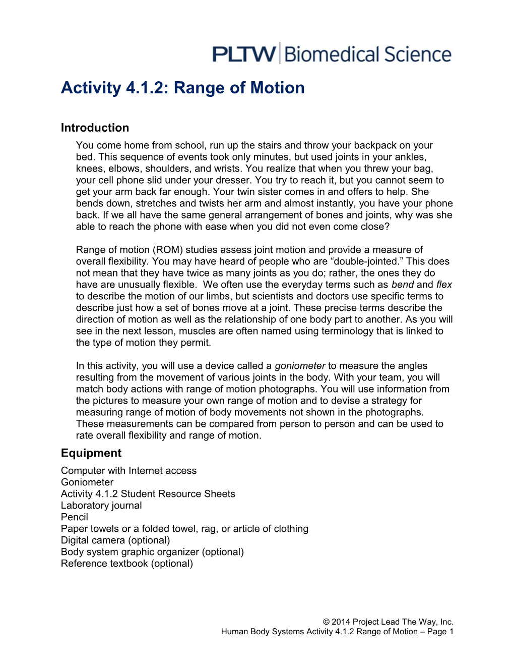 Activity 4.1.2: Range of Motion