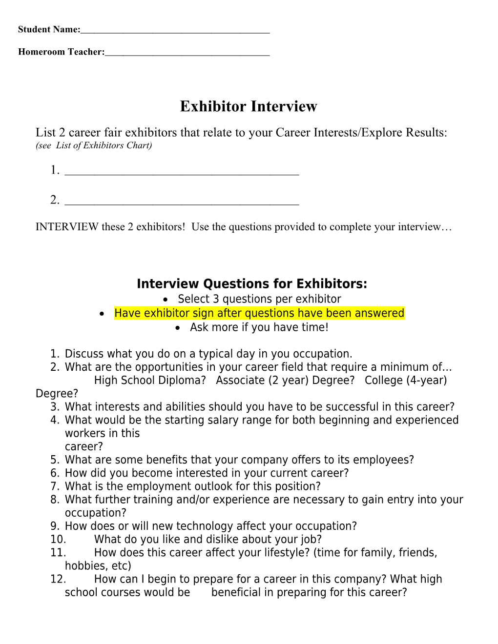 Interview Questions for Exhibitors