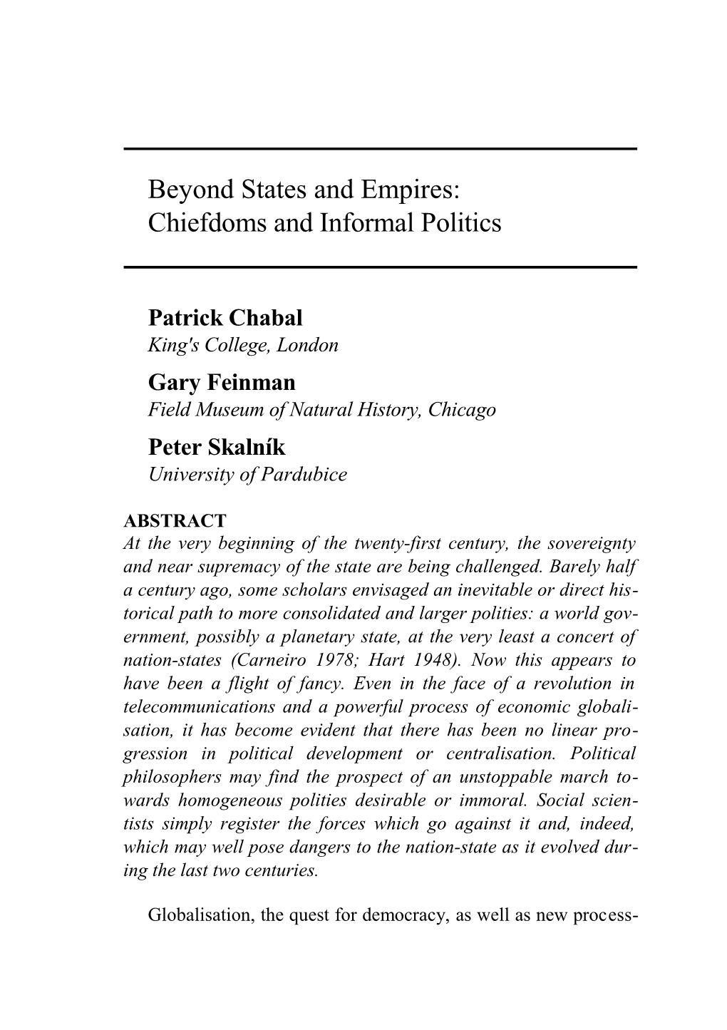 Chabal, Feinman, Skalník / Beyond States and Empires
