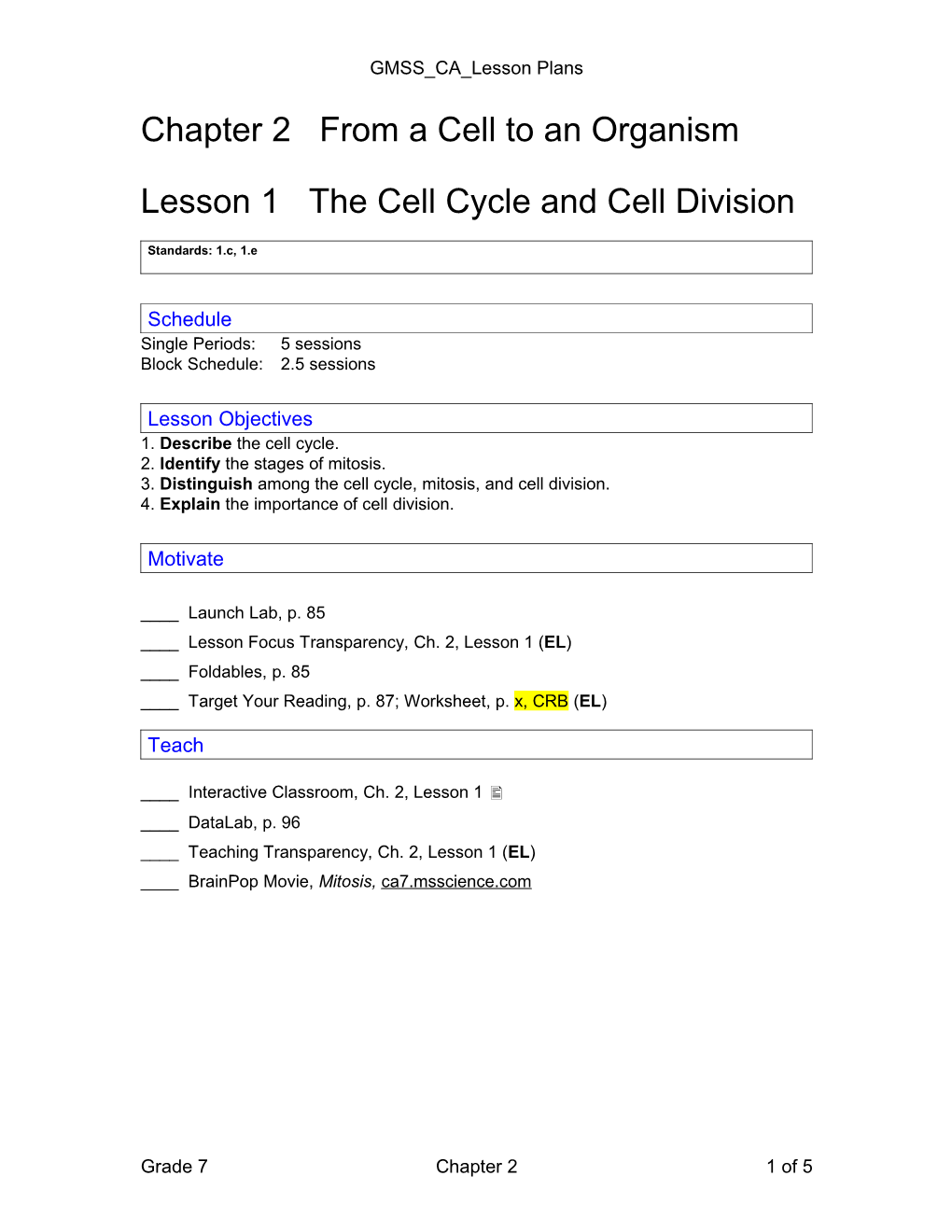 Chapter 2 from a Cell to an Organism