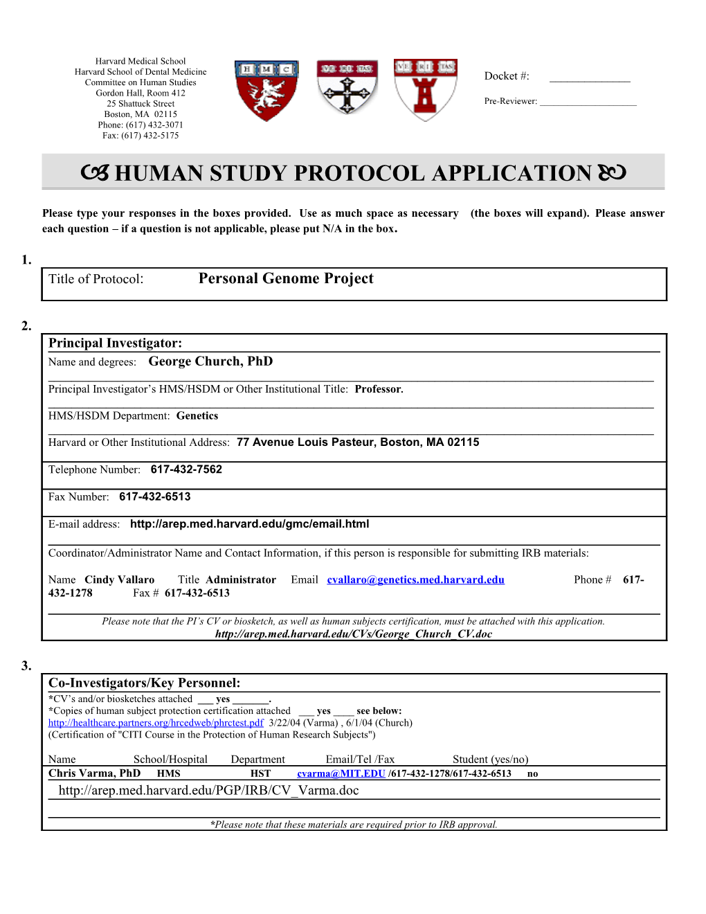 Human Subjects Application