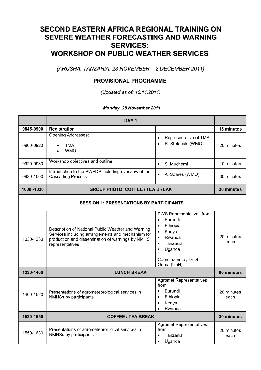 Second Eastern Africa Regional Training on Severe Weather Forecasting and Warning Services