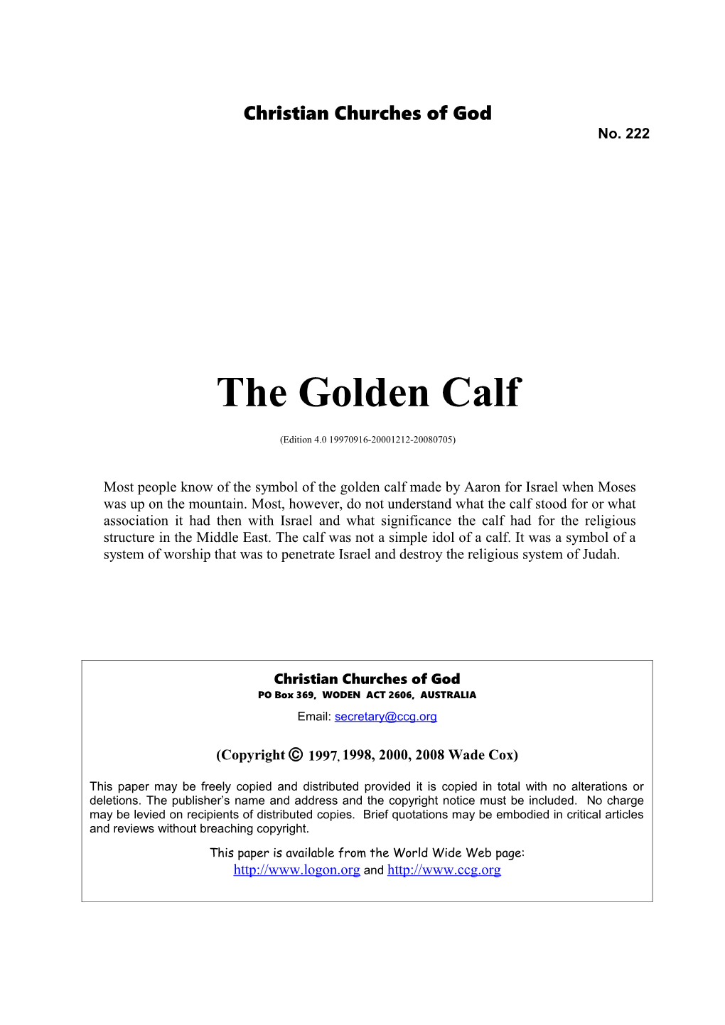 The Golden Calf (No. 222)
