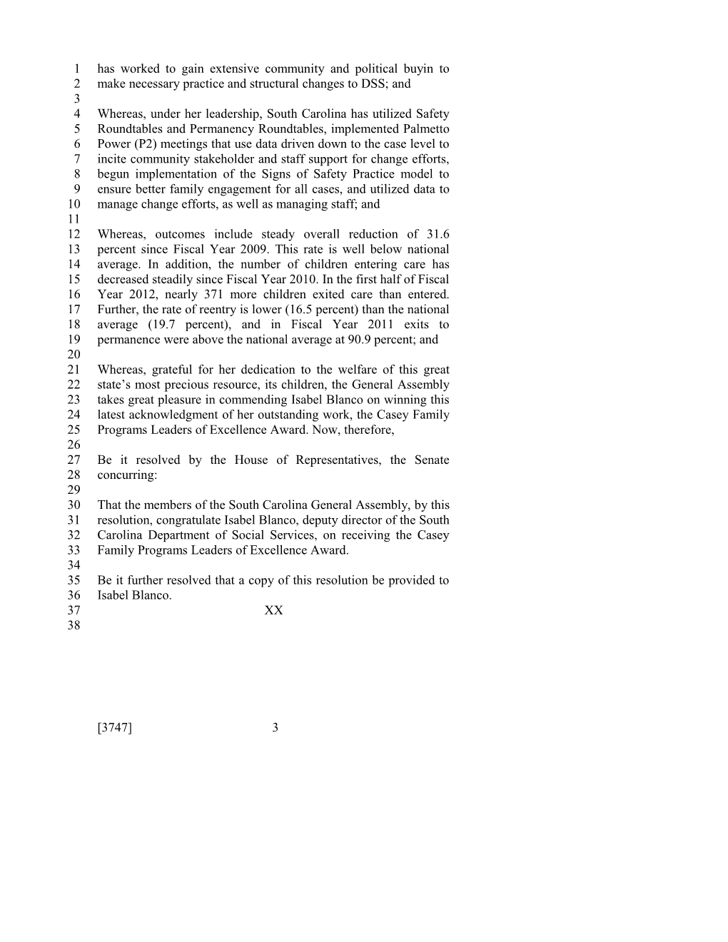 2013-2014 Bill 3747: Isabel Blanco - South Carolina Legislature Online