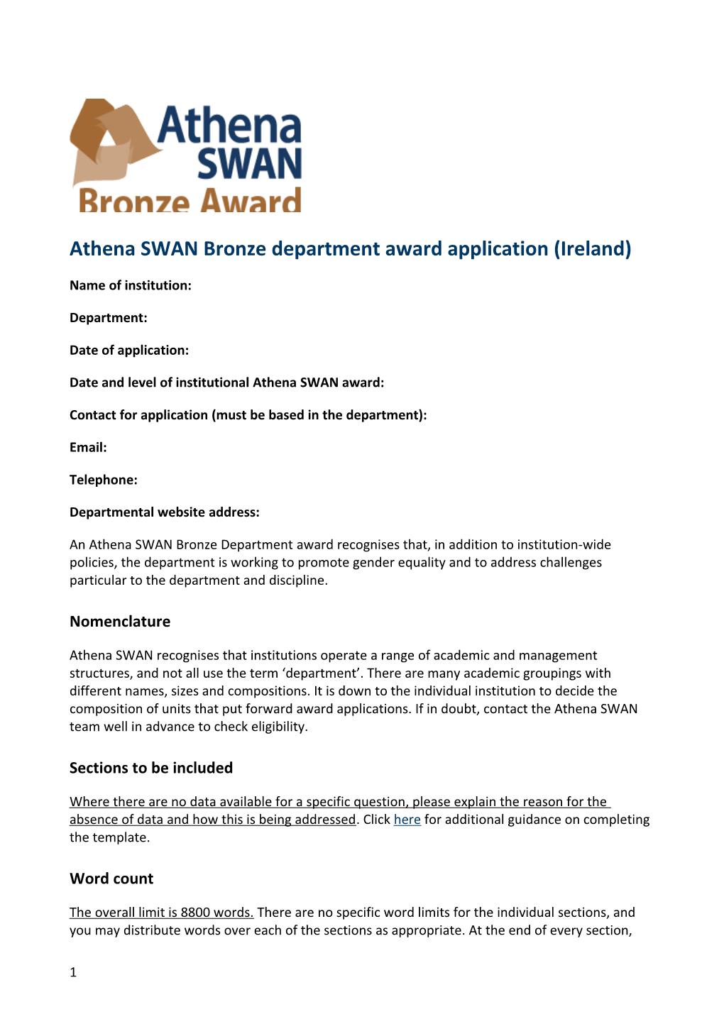 Athena SWAN Bronze Department Award Application (Ireland)