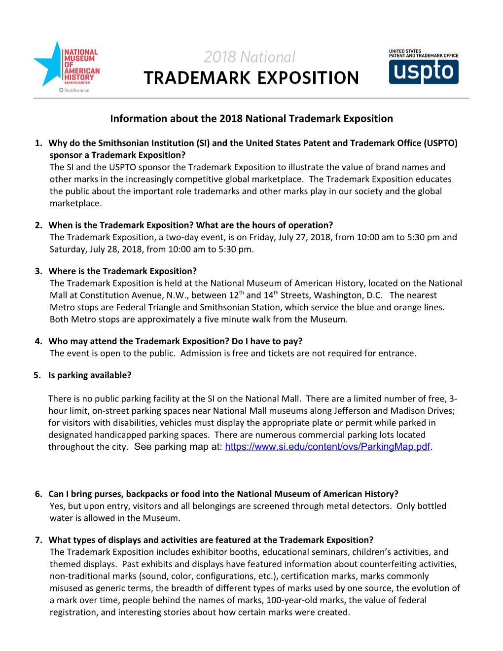Information About the 2018 National Trademark Exposition