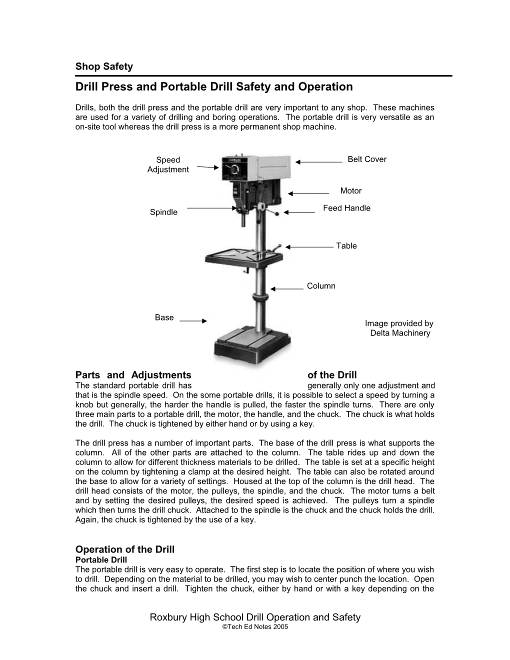 Drill Press and Portable Drill Safety and Operation
