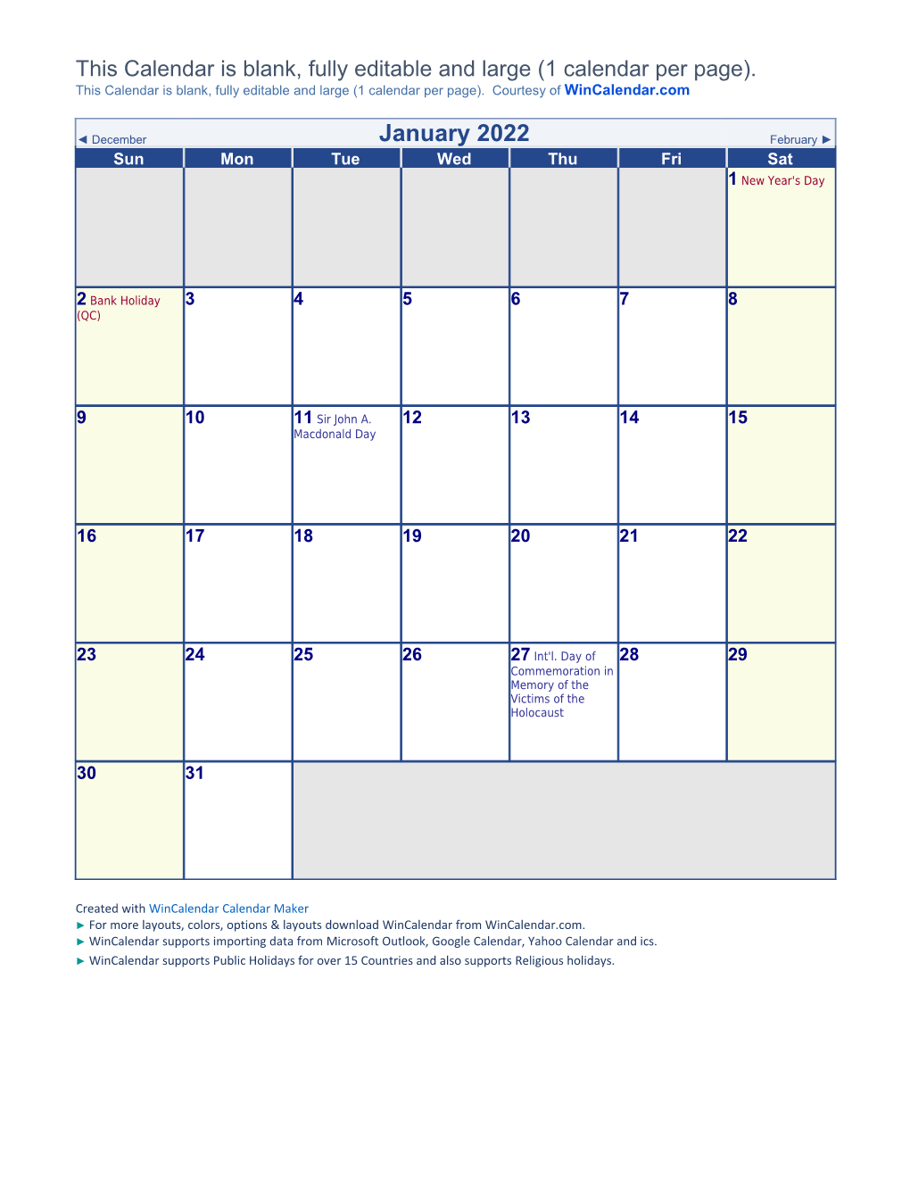 June 2022 Canada Calendar with Holidays