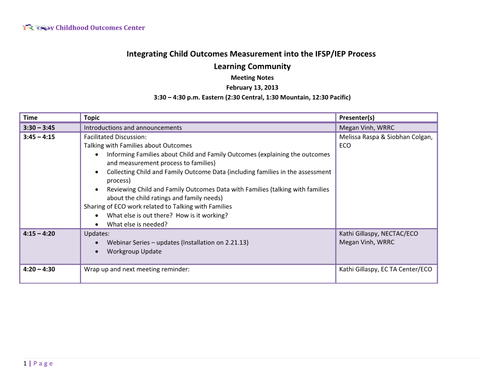 Integrating Child Outcomes Measurement Into the IFSP/IEP Process