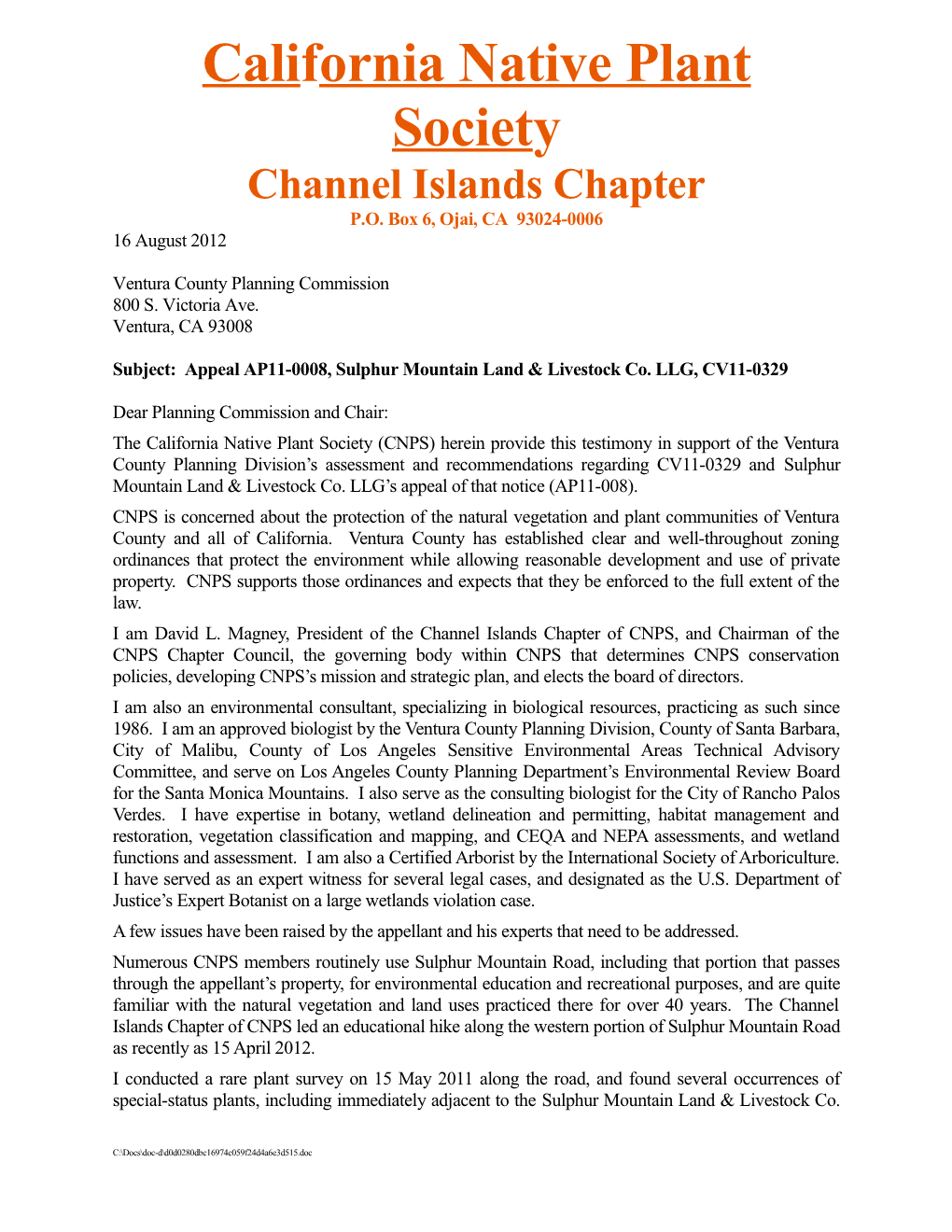 CNPS Channel Islands Letter Template