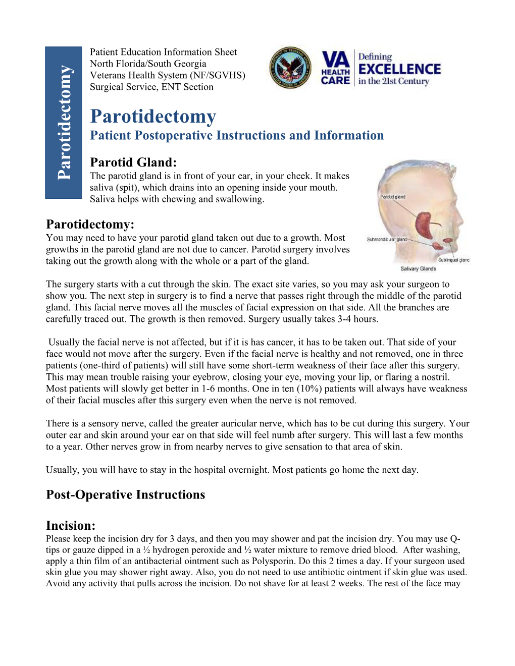 Parotidectomy: Patient Postoperative Instructions and Information