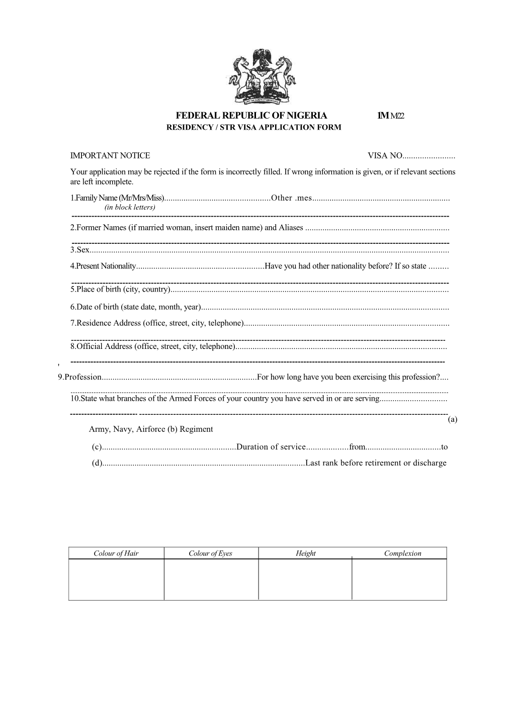 Residency / Str Visa Application Form