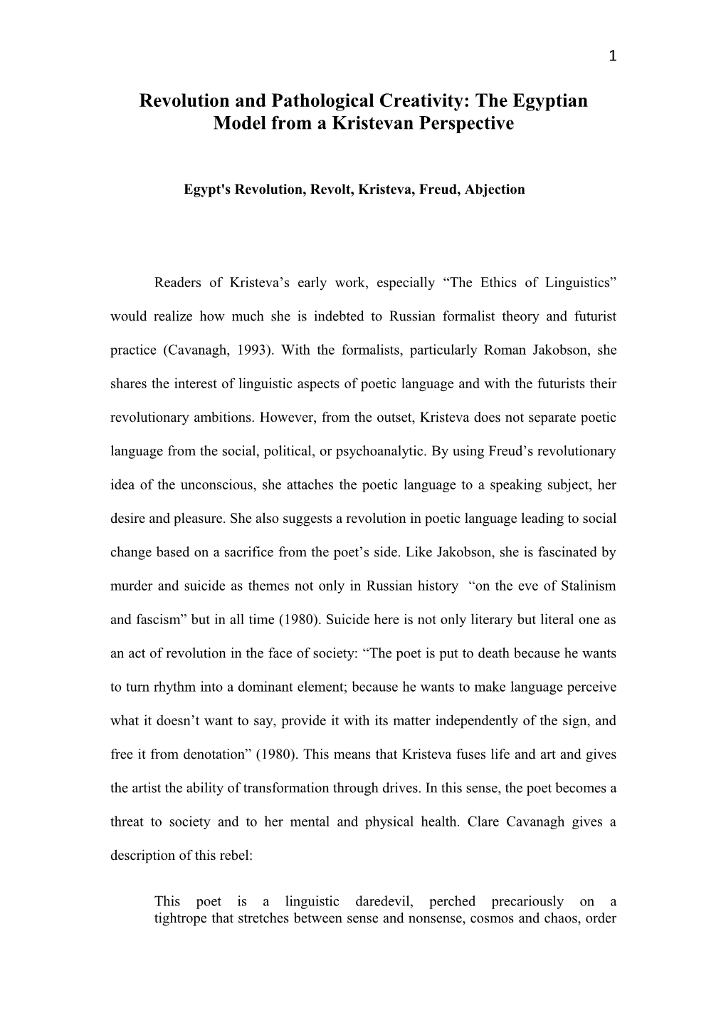 Revolution and Pathological Creativity: the Egyptian Model from a Kristevan Perspective