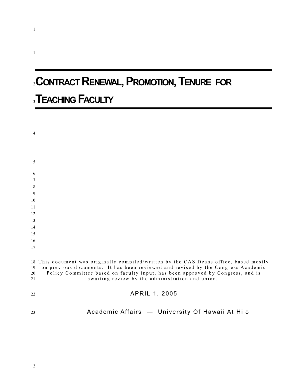 Contract Renewal, Promotion, and Tenure for Teaching Faculty
