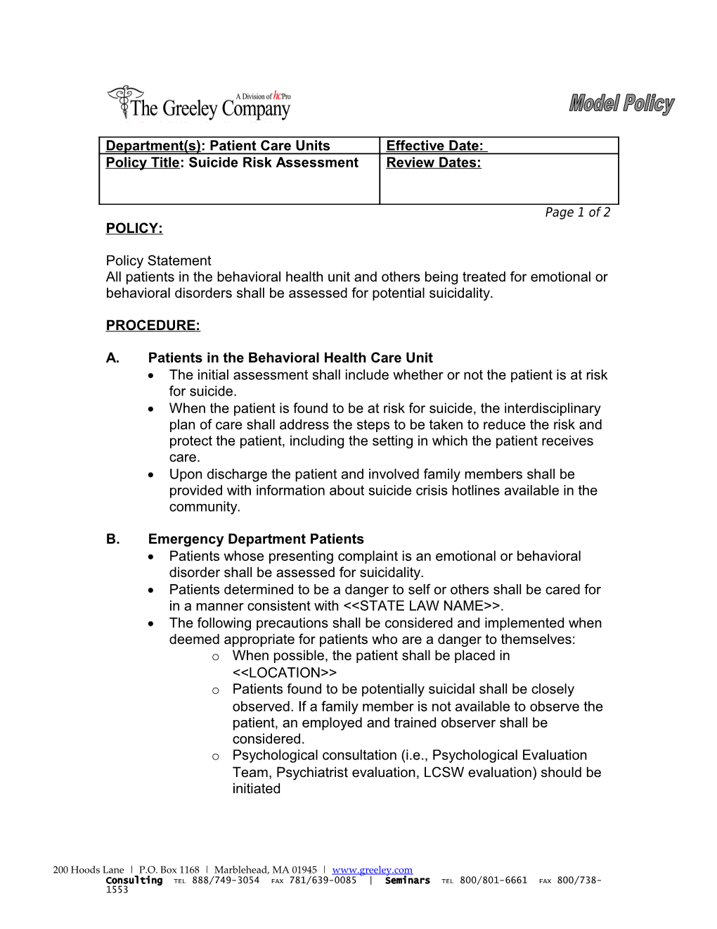 Department(S): Patient Care Units