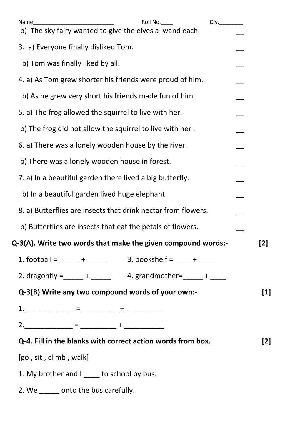 Q-2(A) Fill in the Blanks:- 5