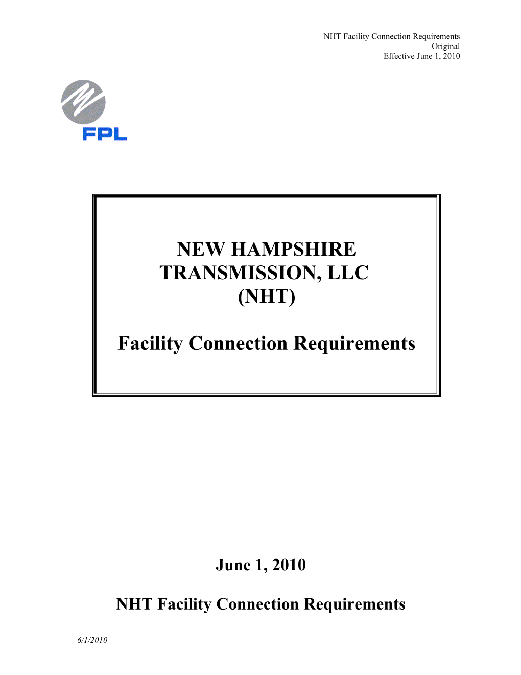 NHT Facility Connection Requirements