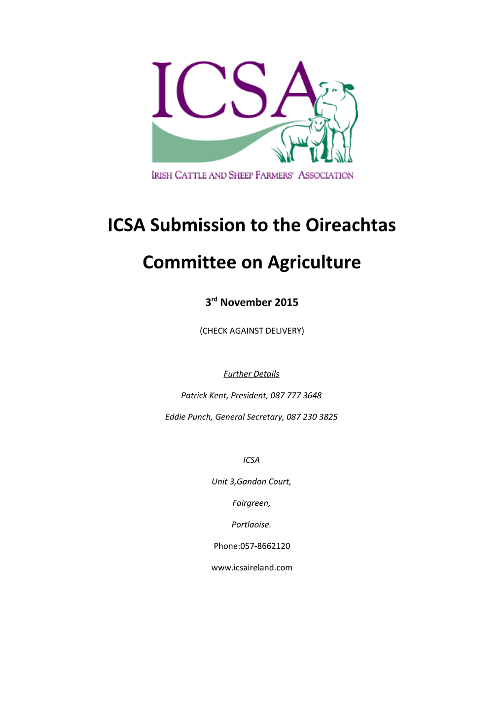 ICSA Submission to the Oireachtas Committee on Agriculture