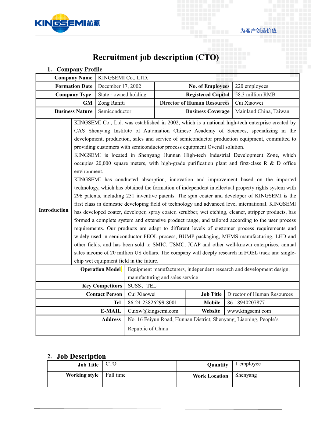 Recruitment Job Description (CTO)