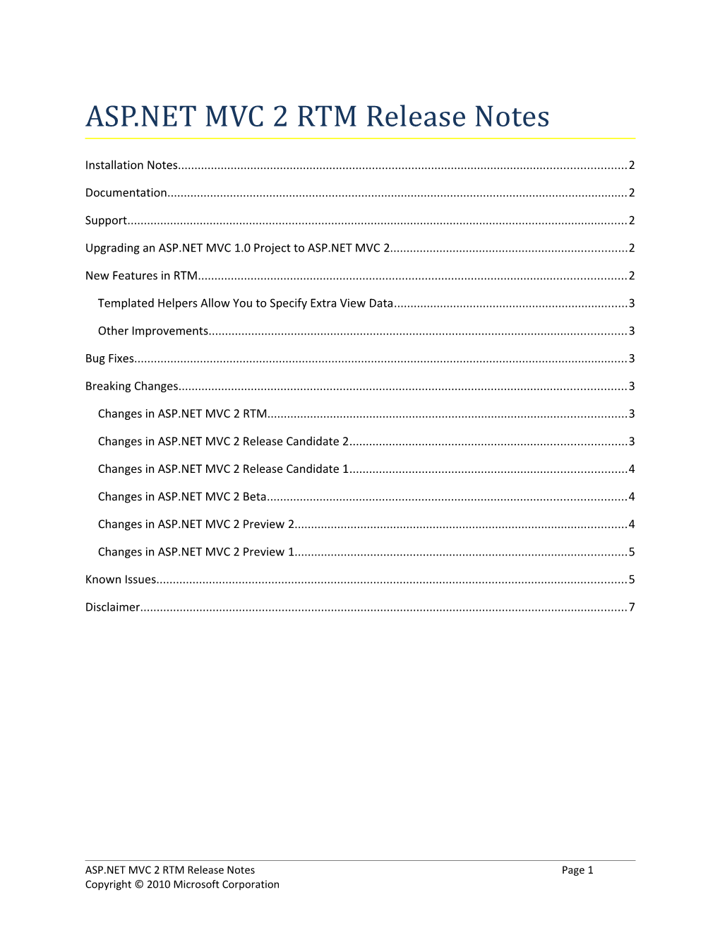 ASP.NET MVC2 Rtmrelease Notes