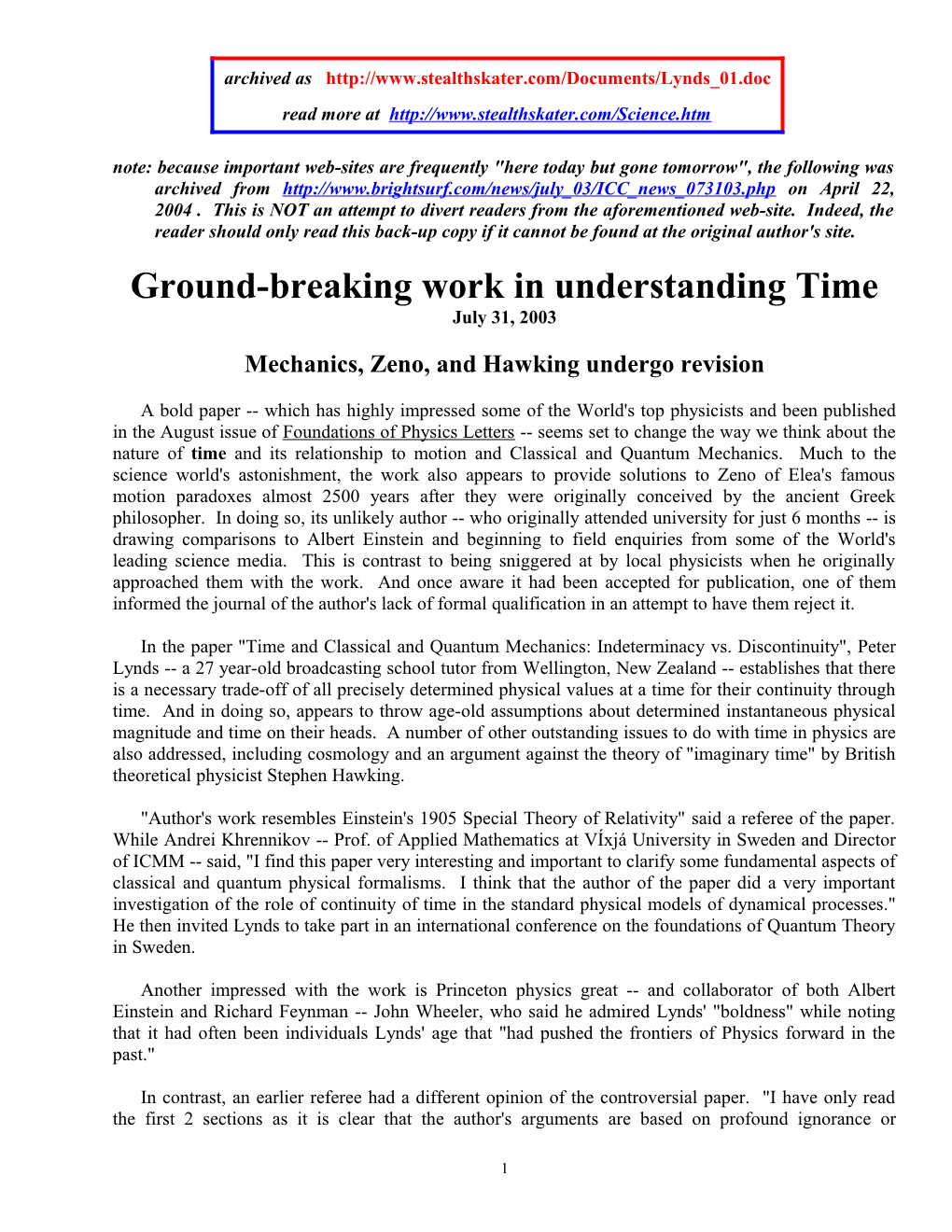 Ground-Breaking Work in Understanding Time