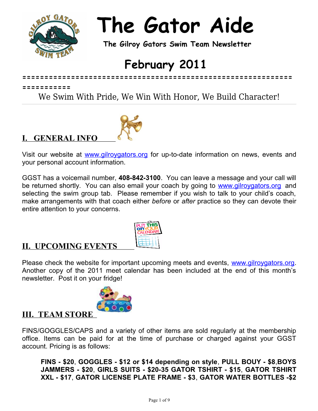 The Gilroy Gators Swim Team Newsletter