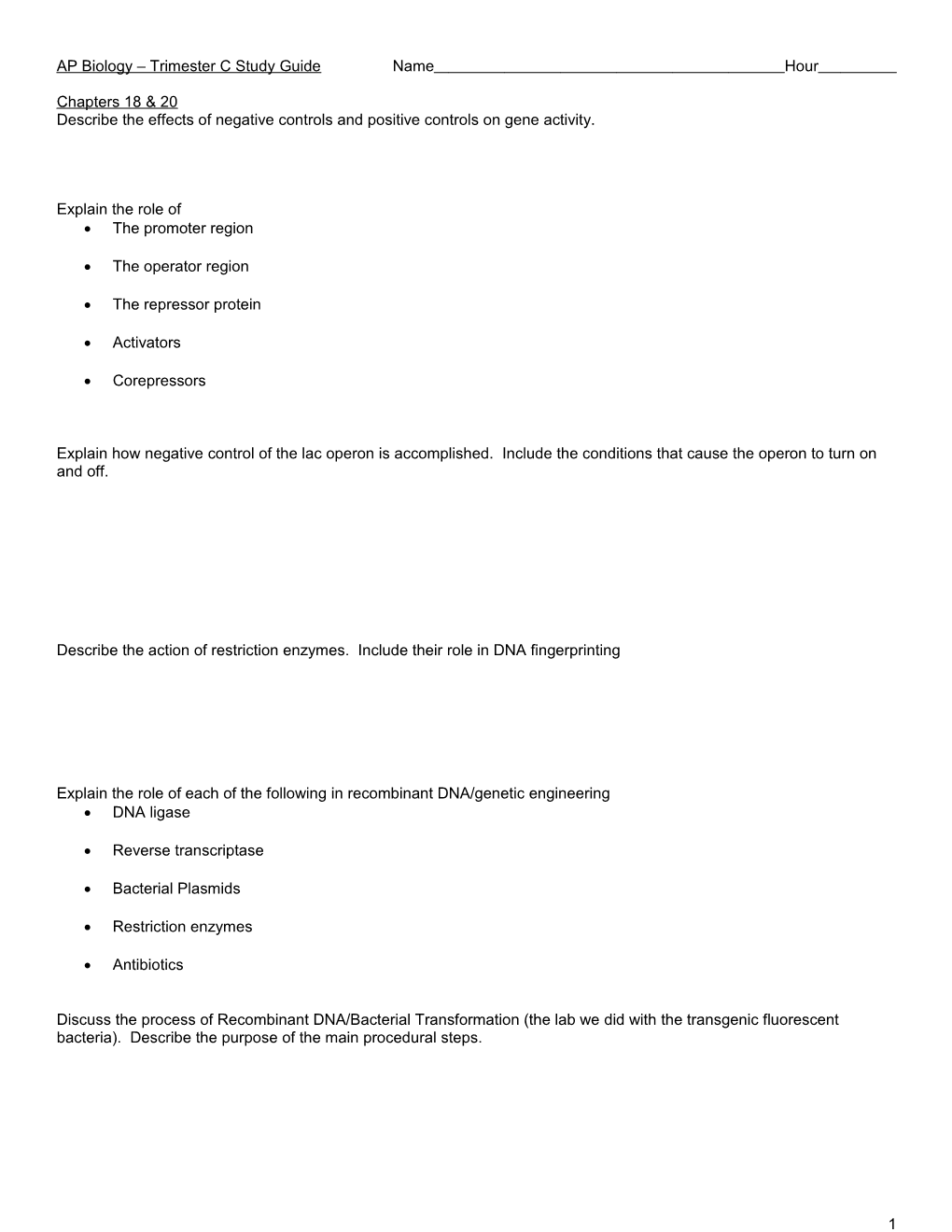 Ap Biology Chapter 16 Exam