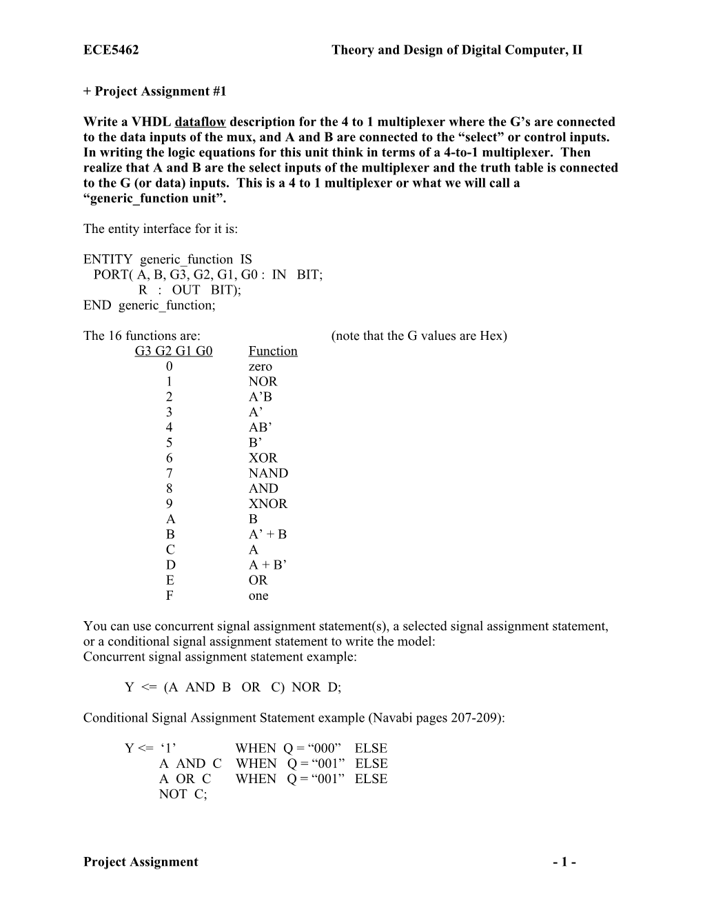 ECE5462 Theory and Design of Digital Computer, II