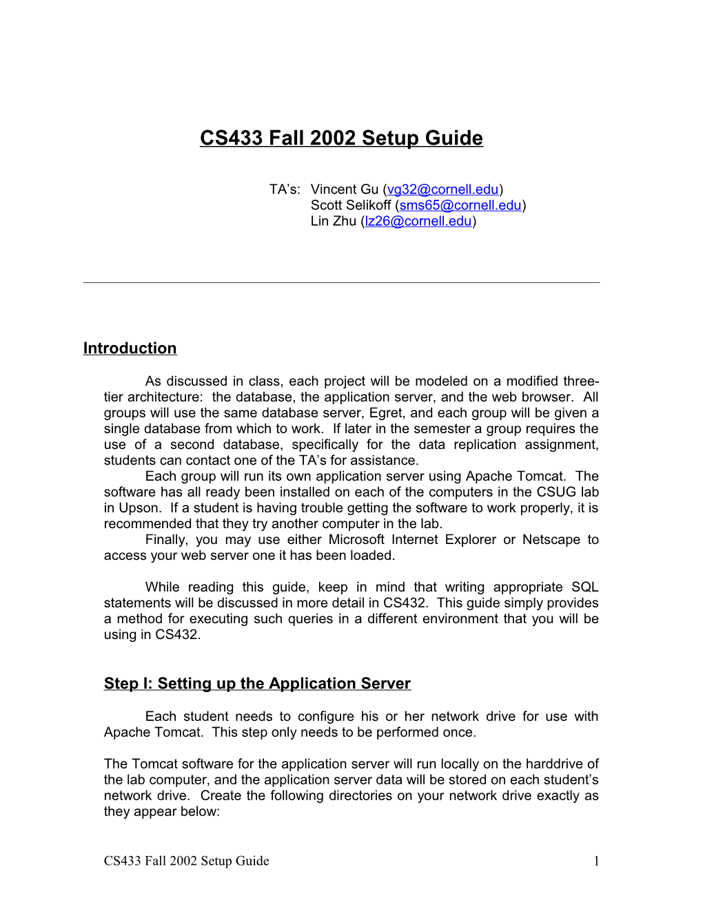 CS433 Fall 2002 Setup Guide