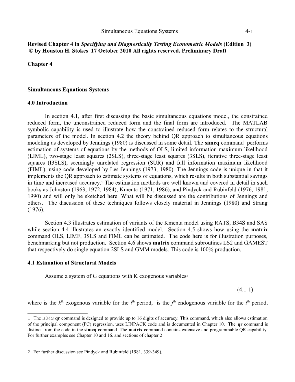 Revised Chapter 4 in Specifying and Diagnostically Testing Econometric Models (Edition 3)