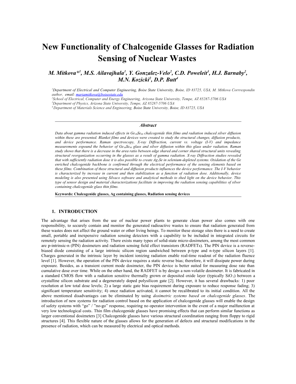 New Functionality of Chalcogenide Glasses for Radiation Sensing of Nuclear Wastes