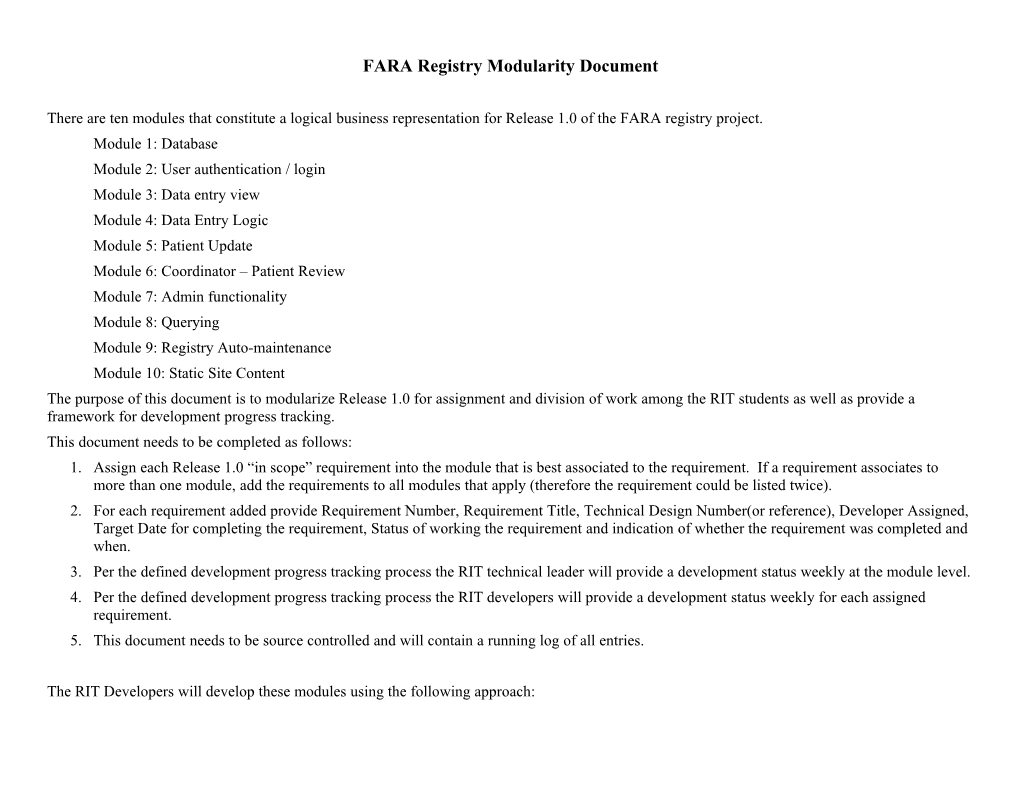 FARA Registry Modularity Document