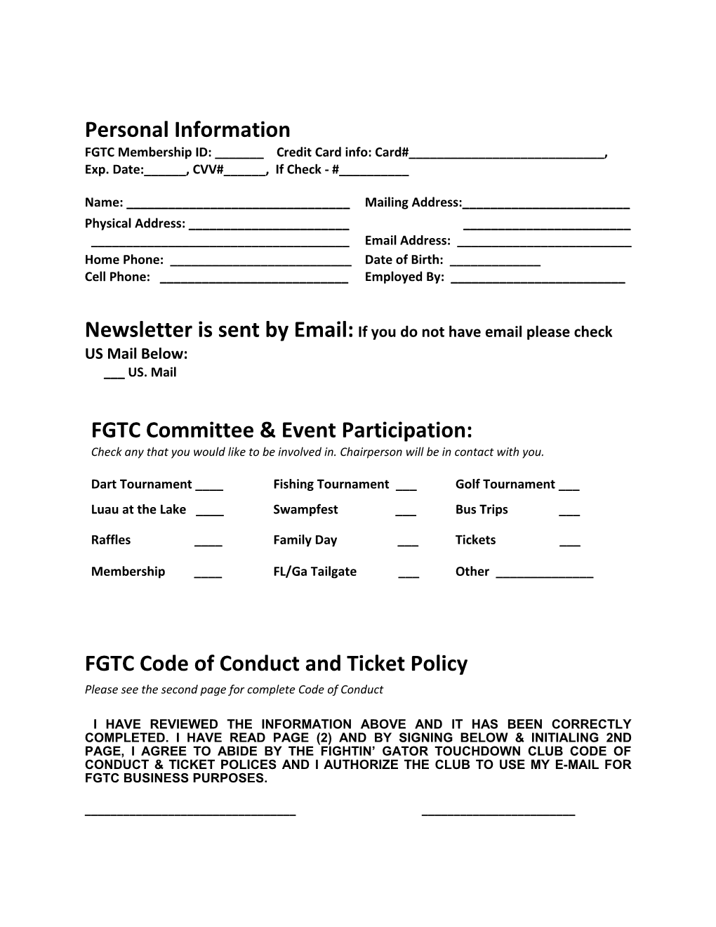 FGTC Code of Conduct and Ticket Policy