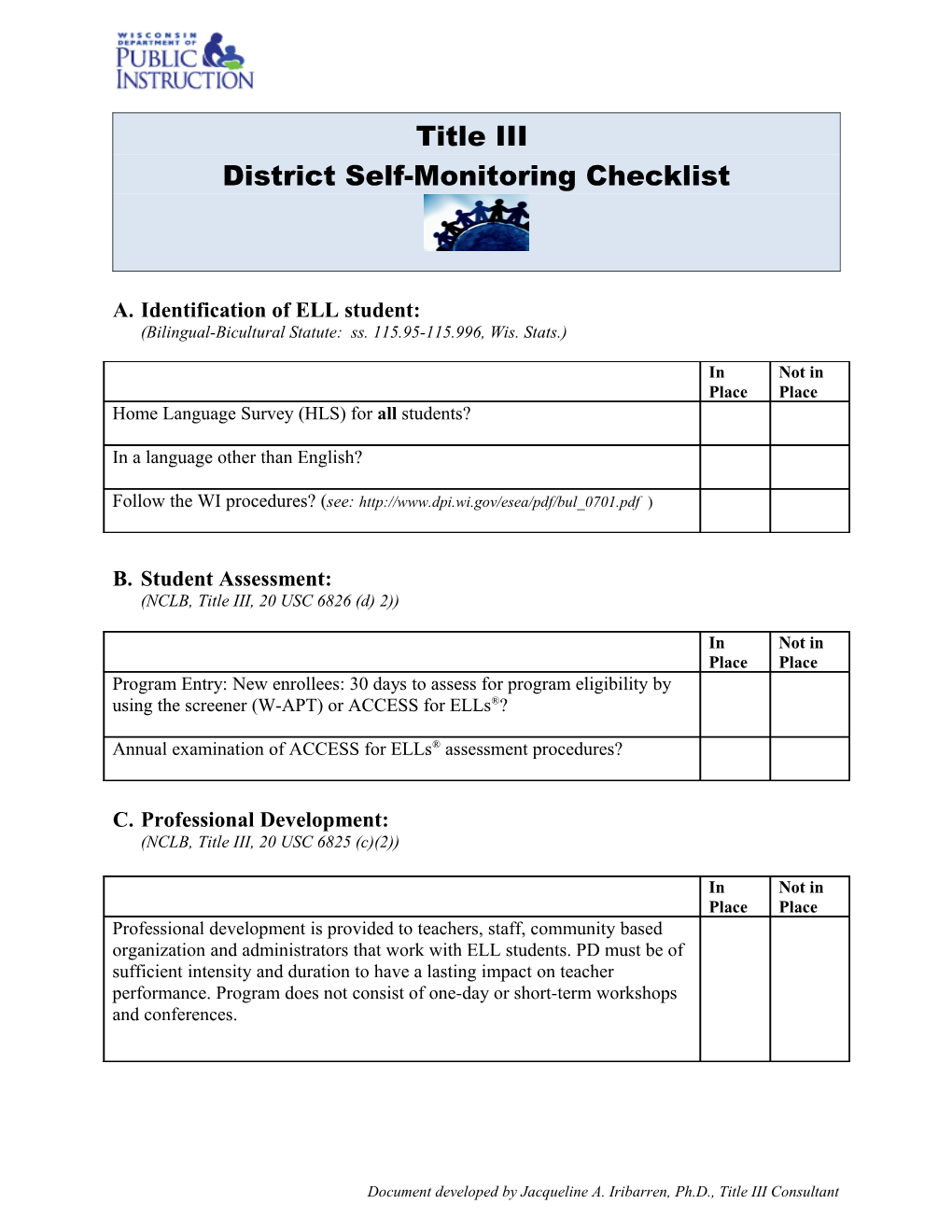 District Self-Monitoring Checklist