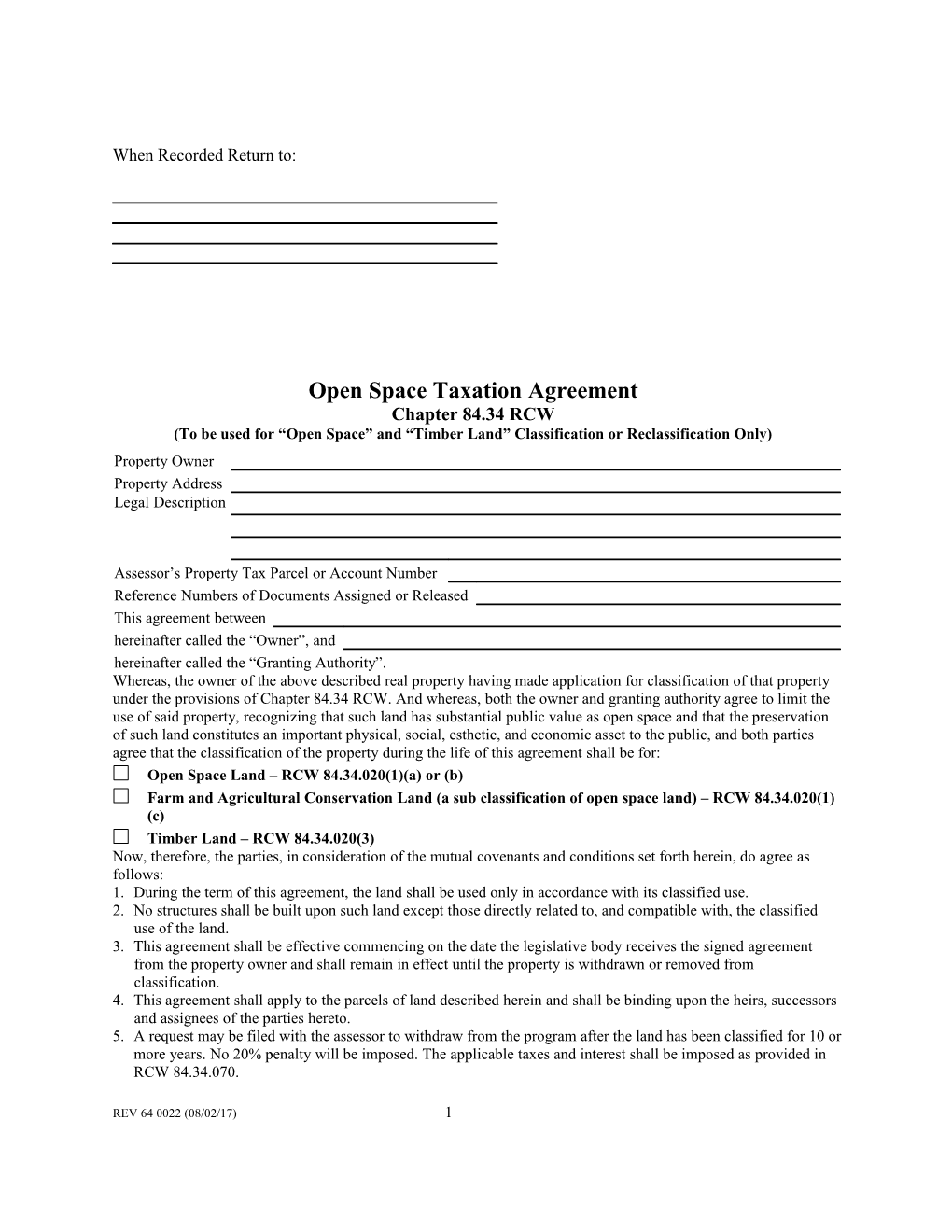 Open Space Taxaxtion Agreement