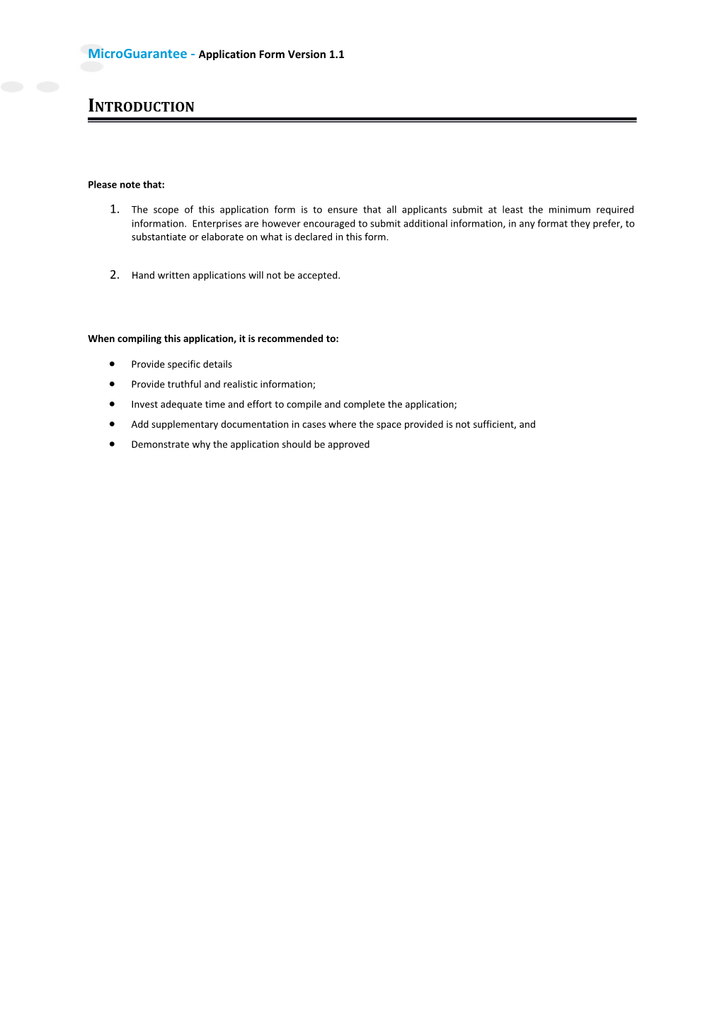 Microguarantee - Application Form Version 1.1