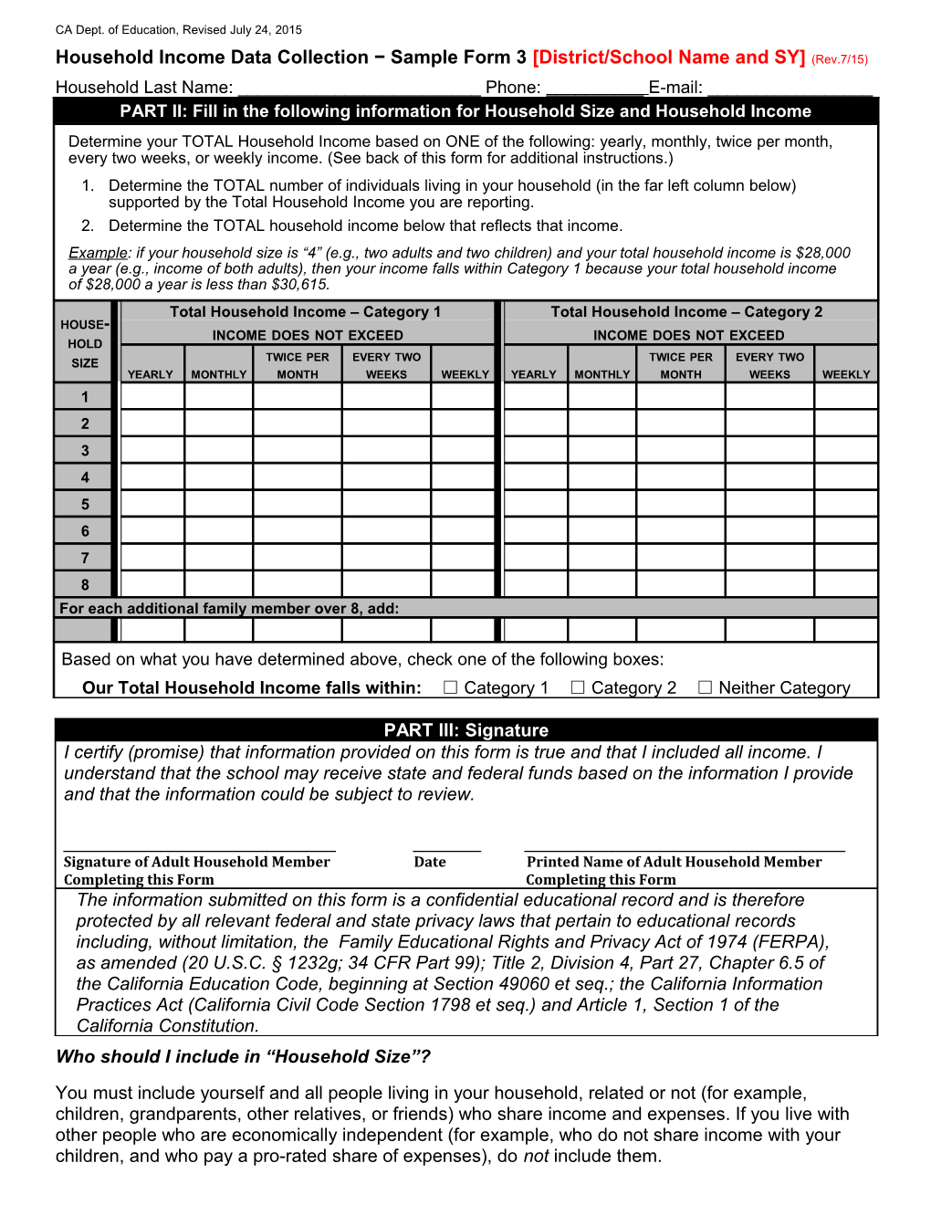 Household Income Data Collection Sample Form 3 Local Control Fundng Formula (CA Dept Of