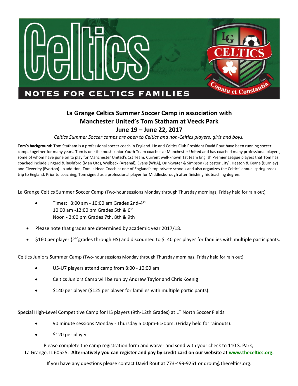 La Grange Celtics Summer Soccer Camp in Association With