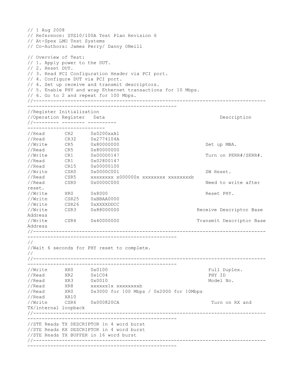 Reference: STE10/100A Test Plan Revision 6