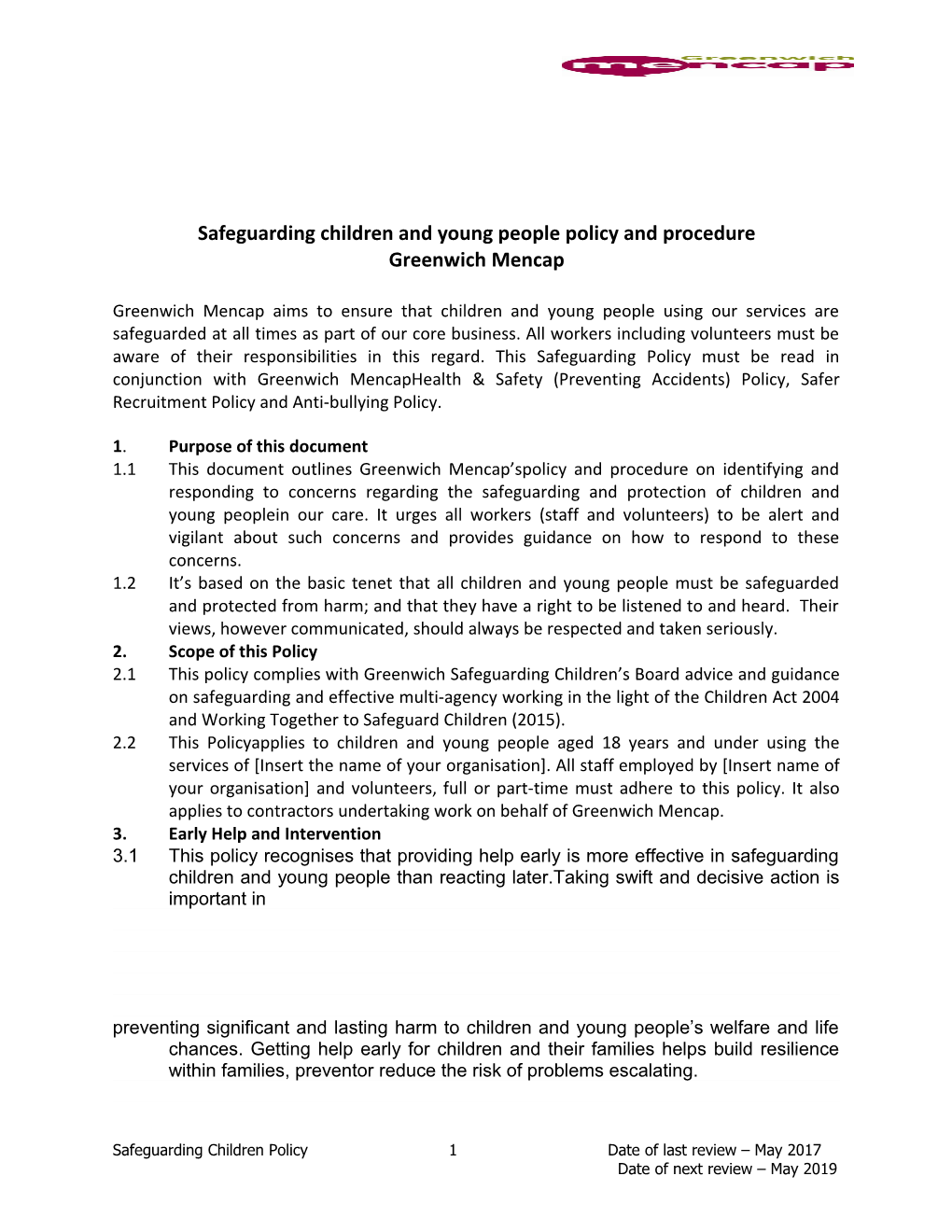 Safeguarding Children and Young People Policy and Procedure