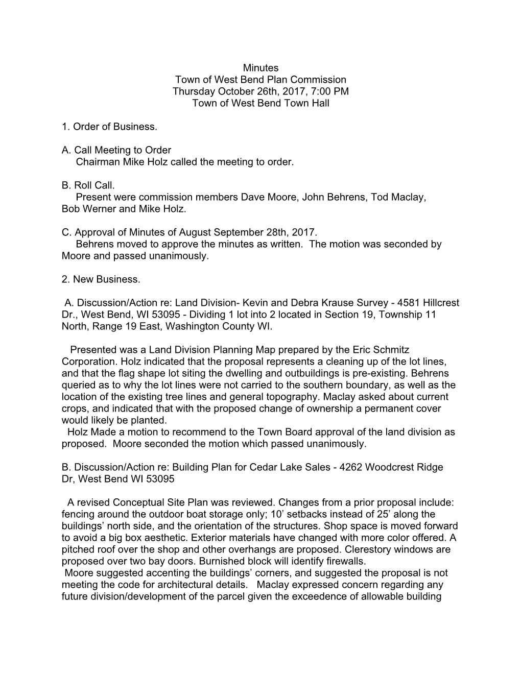 Town of West Bend Plan Commission