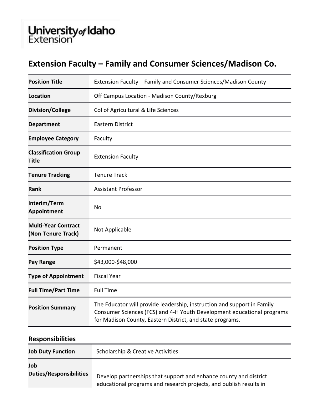 Extension Faculty Family and Consumer Sciences/Madison Co