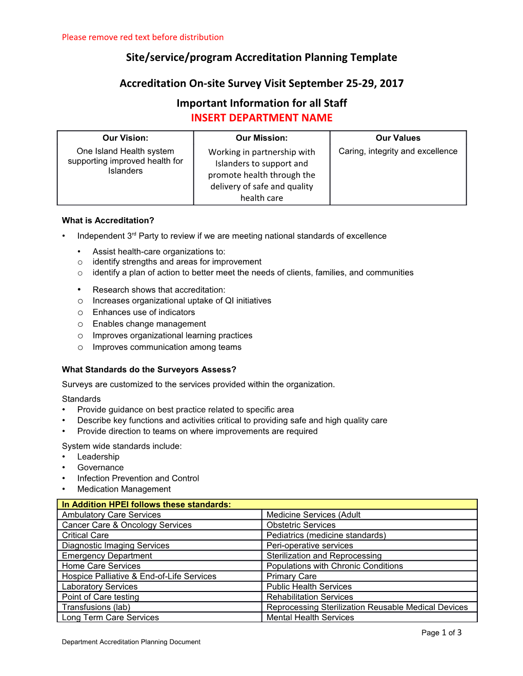 Department Accreditation Planning Template