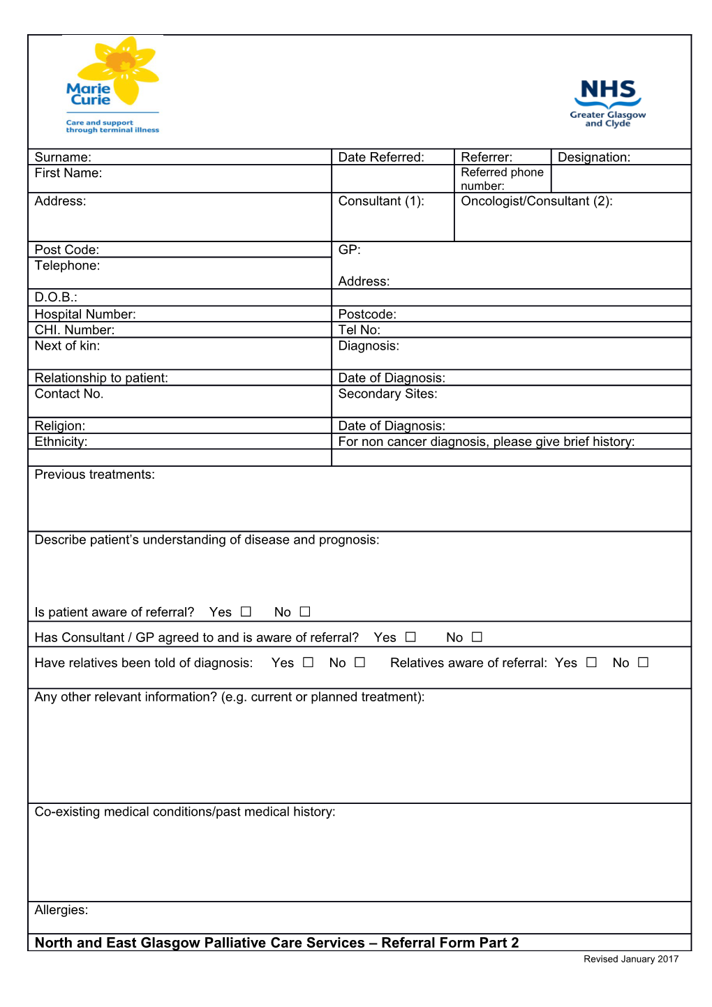 Marie Curie Referral Form 2016