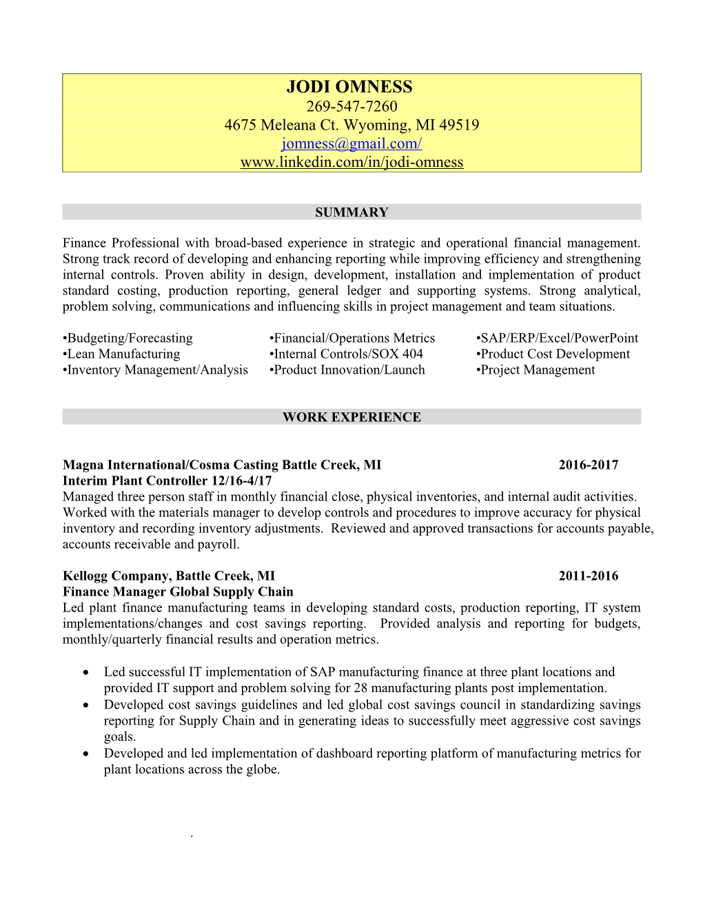 Budgeting/Forecasting Financial/Operations Metrics SAP/ERP/Excel/Powerpoint