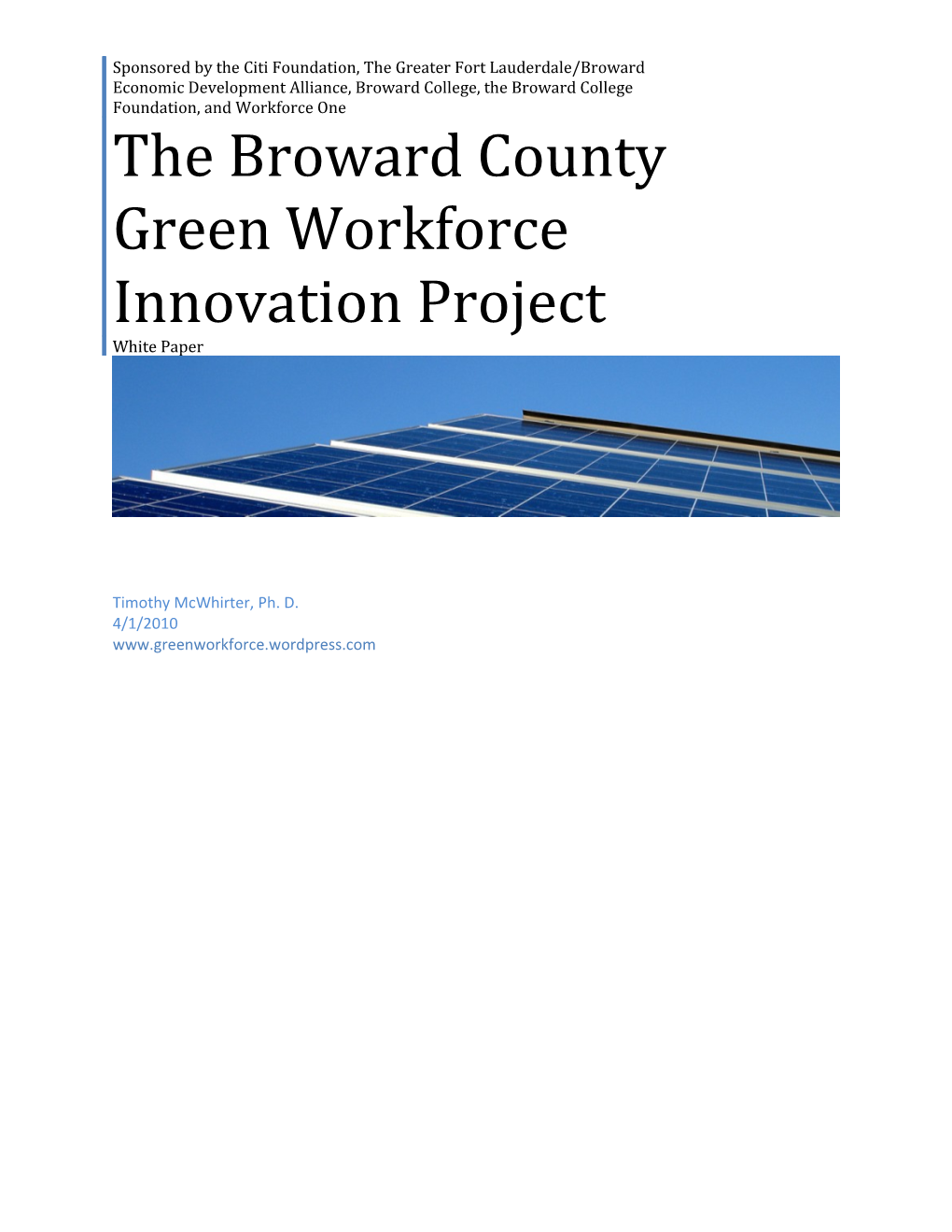 The Broward County Green Workforce Innovation Project